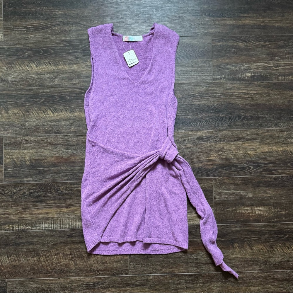 NWT FREE PEOPLE Beach Poppy Sweater Mini Dress in Orchid Rain Lilac Size Medium - Picture 2 of 7